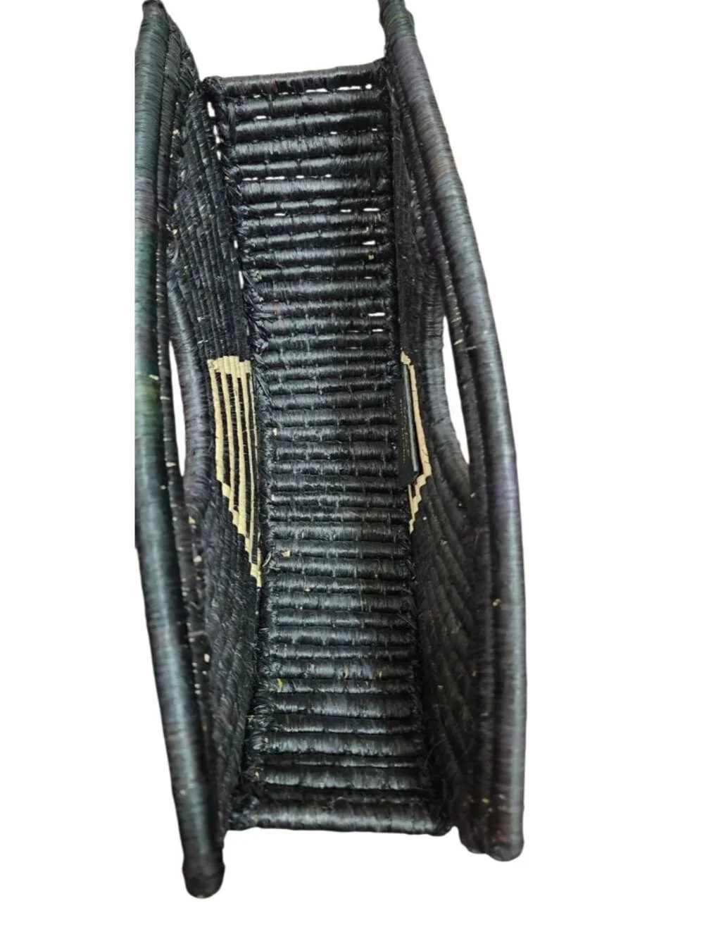 EILAF Large Half Moon Raffia Top Handle Bag Black Woven Straw Clutch Boho Design - Picture 8 of 14